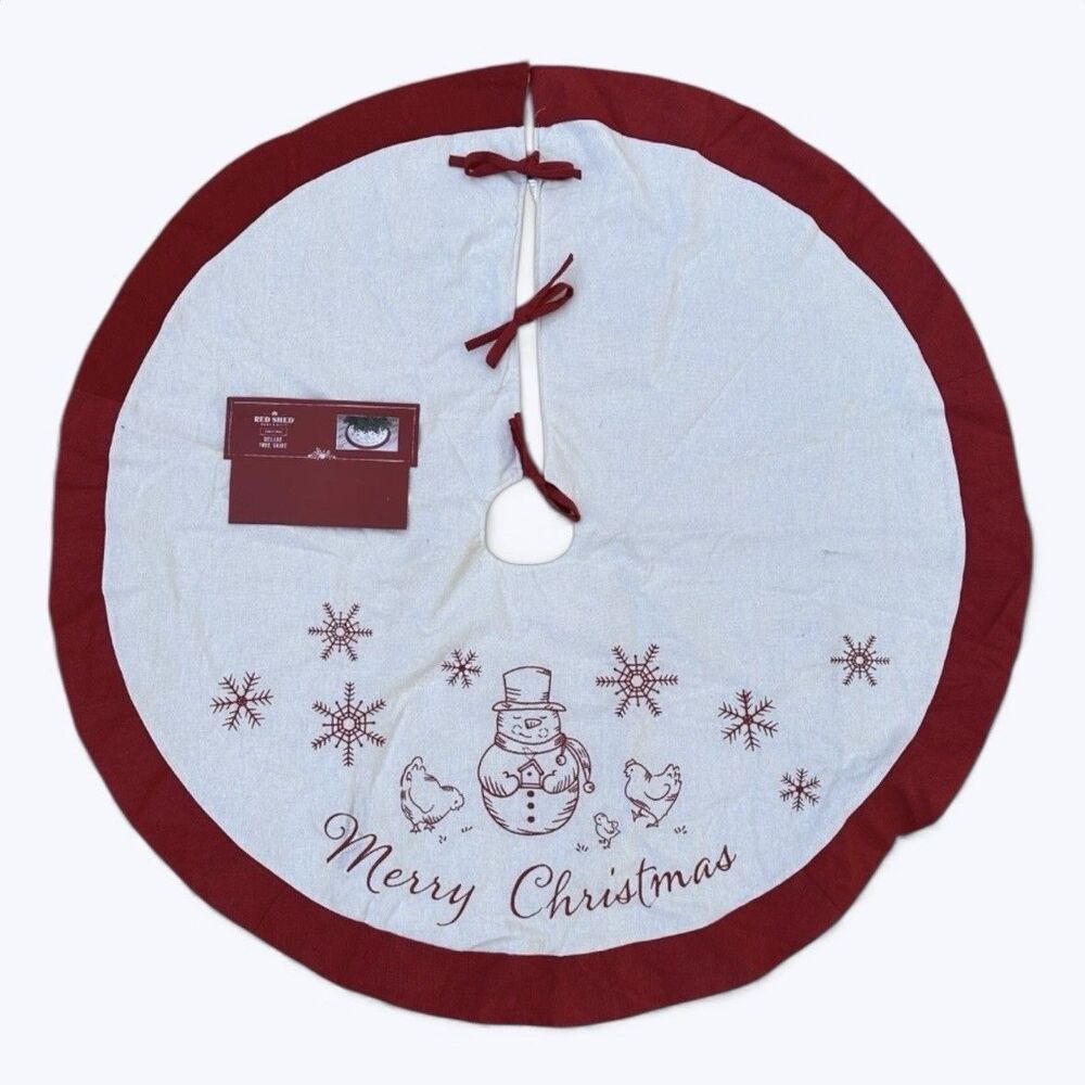 Red Shed Christmas Tree Skirt 48" Embroidered Snowman‎ Chicks Farmhouse Rustic
